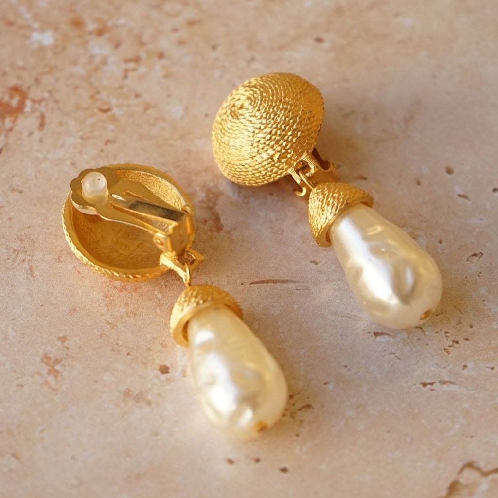 Vintage gold and hot sale pearl earrings