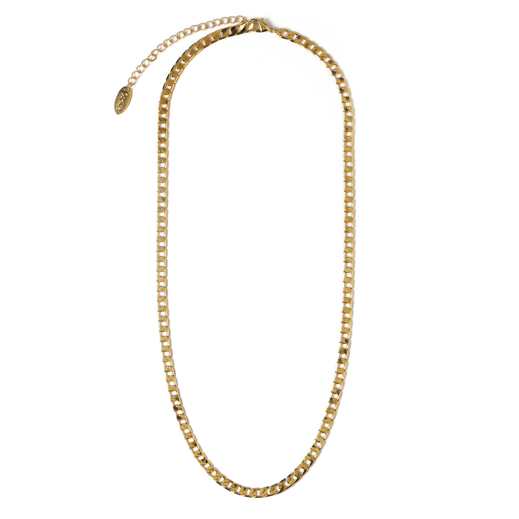 Flat Link Curb Chain Necklace - Gold