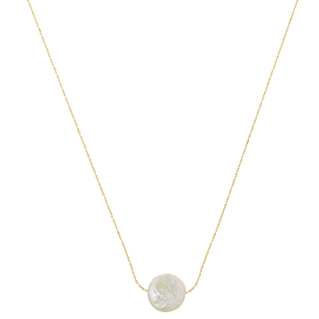 Stationed Flat Pearl Collar Necklace - Gold