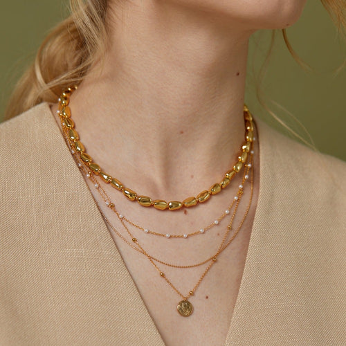 Open Circle Three Row Necklace - Gold - Orelia London