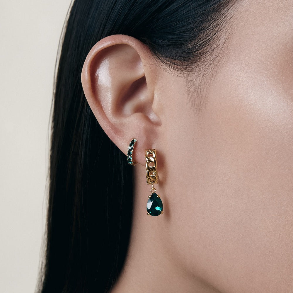 Gold emerald hot sale hoop earrings